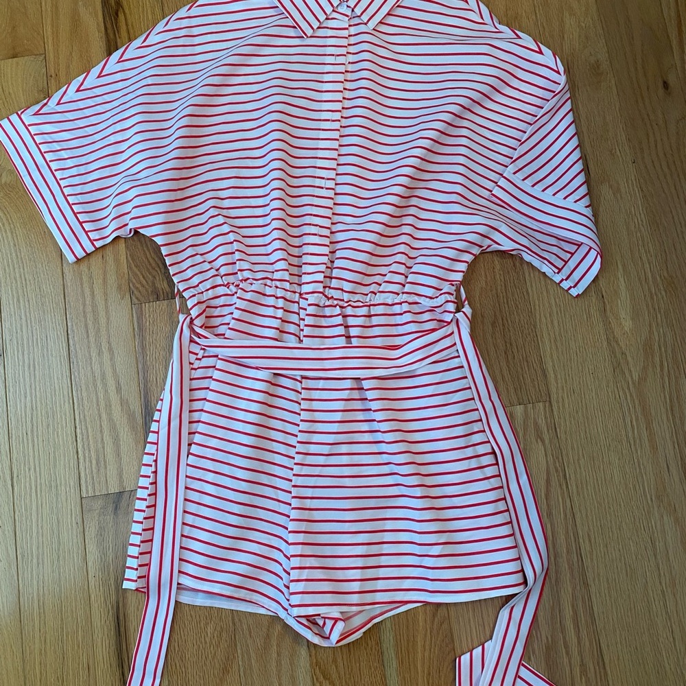 SHEIN Red and White Striped Women's Short Romper